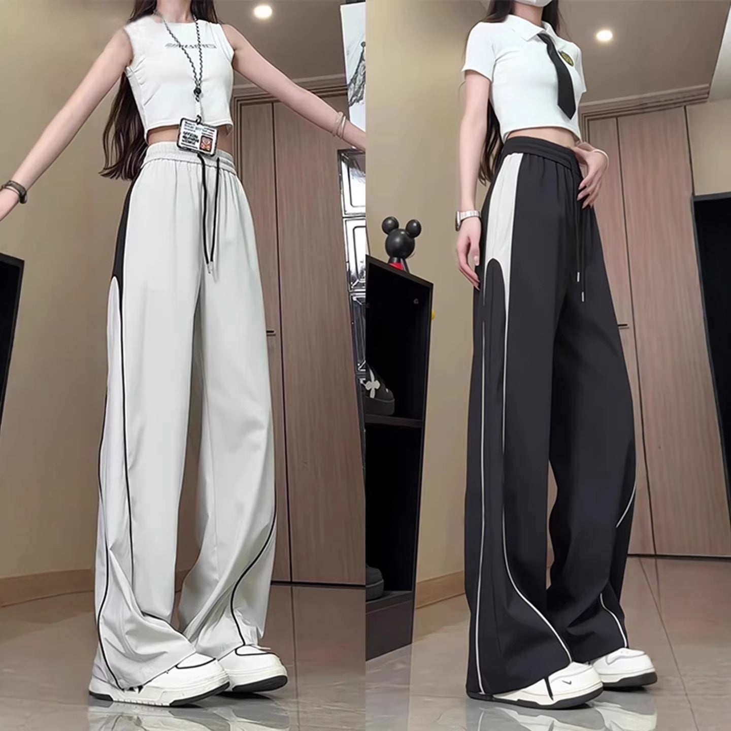 Retro Patchwork Ice Silk Cool-Feel Quick-Drying Casual Pants