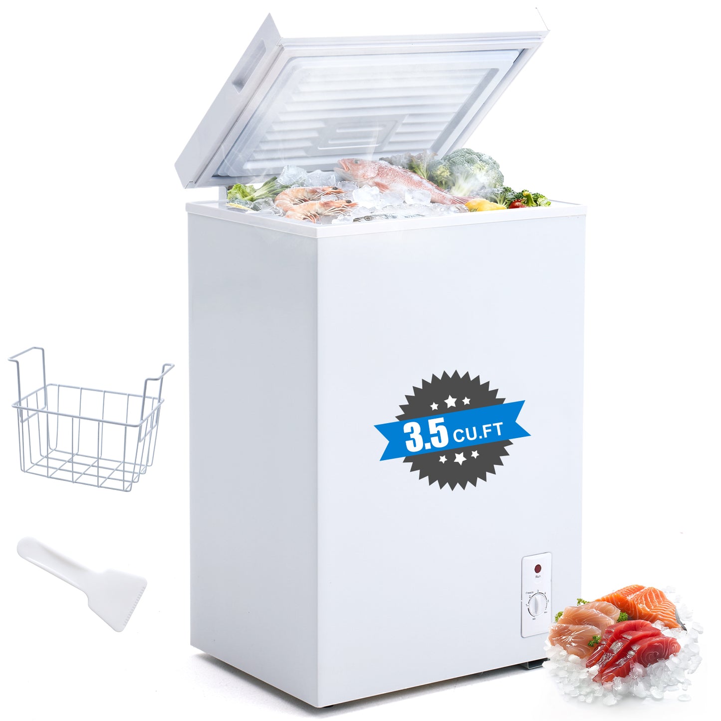 3.5 Cu.Ft Small Chest Freezer Compact Deep Freezer With 7-Level Temperature Control, Rapid Cooling, Energy Efficient & Quiet For Home, Garage, Apartment, And Kitchen, White