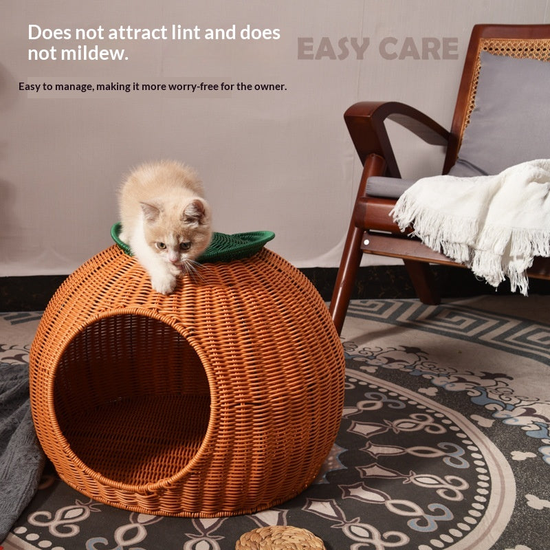 All-Season Woven Rattan Cat Bed Washable