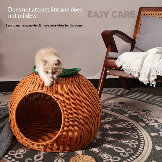 All-Season Woven Rattan Cat Bed Washable