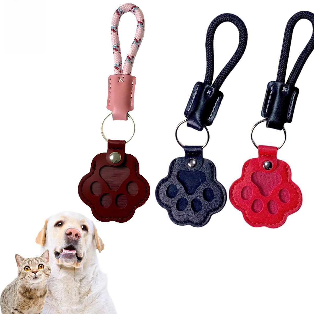 Pet Fur Memory Charm Leather Keychain Keepsake For Dog Cat Hair Paw-Shaped Design Memorial Sympathy Gift For Grieving Owners