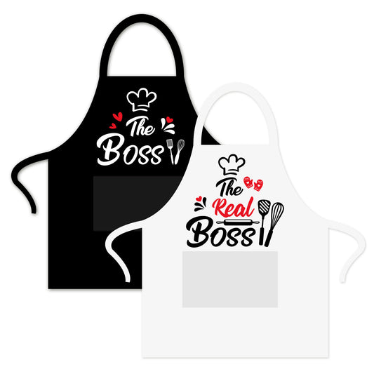 Mr. & Mrs. Kitchen Apron “The Boss” - Couple's Apron For Romantic & Everyday Moments - Party Accessory Set