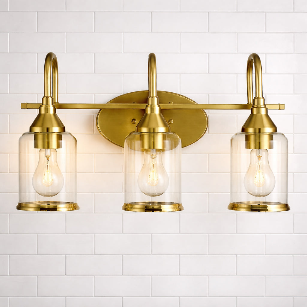 Twilight Brushed Gold Contemporary Vanity Light With Clear Glass,22W X10Hx7.48 E Dining Room Lighting Fixtures Hanging,Dining Light For Bedroom,Foyer,Hall,Kitchen,Living Room And Entryway
