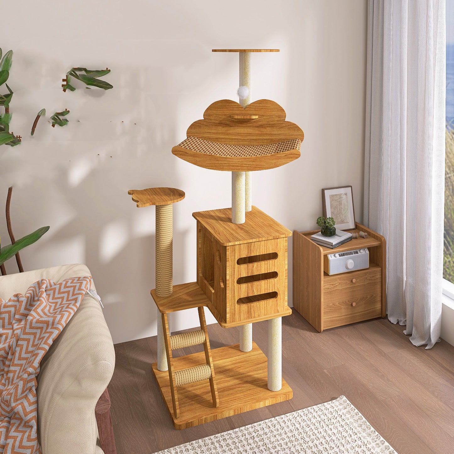 One-piece Multi-level Cat Tree